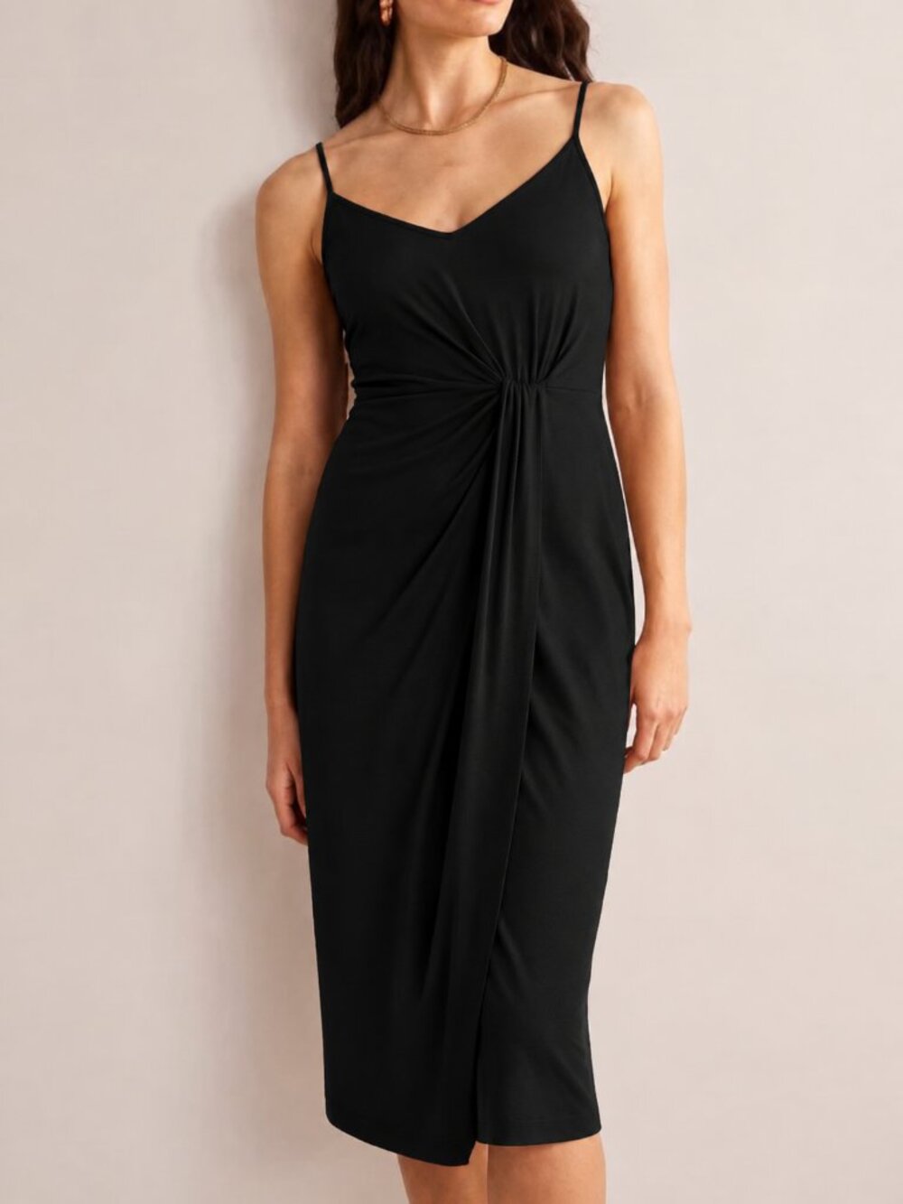 Boden Women's Black Super Soft Gathered Strappy Midi Dress NWT US 2P Petite